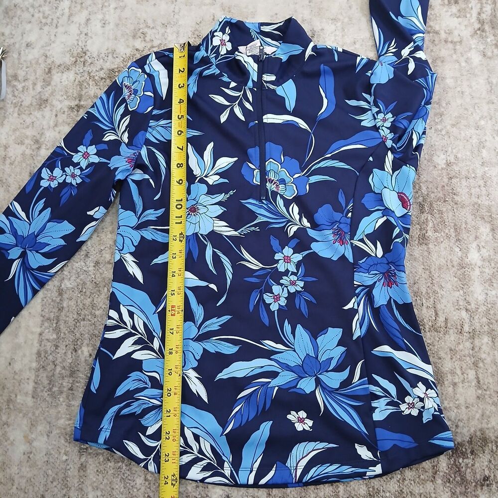 Tommy Bahama Everyday Active 1/4 Zip Pullover Women’s M Blue Floral Thumbholes - Picture 14 of 16